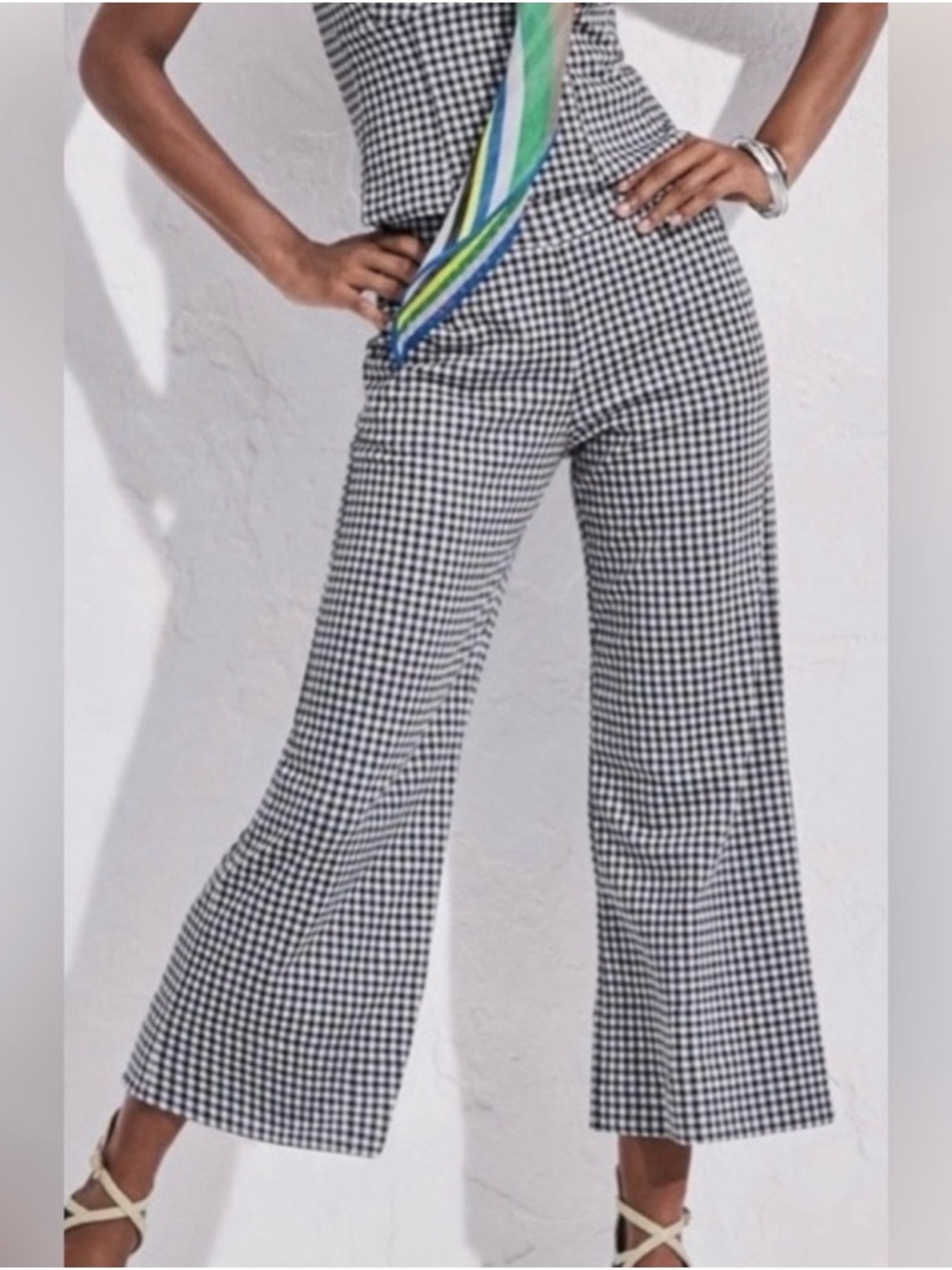 Cabi Bombshell Wide Leg Gingham Cropped Stretch Pull On Pants Large